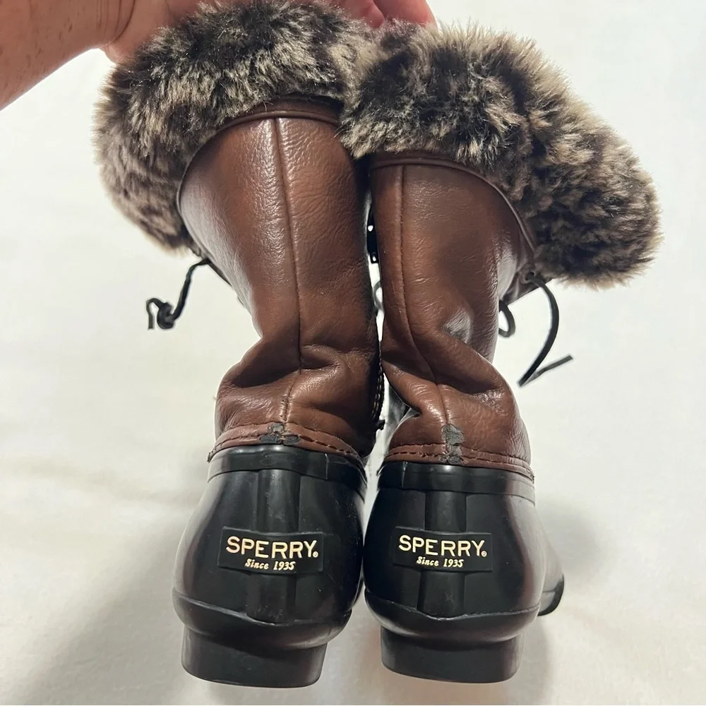 Sperry Topsider saltwater boots youth 2 girls leather brown